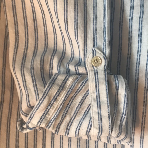 Tommy Bahama white linen w blue stripes medium weight shirt generous fit EUC - Picture 6 of 10